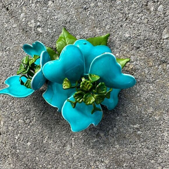 Vintage Enamel Flower Brooch Pin Turquoise Multicolor Retro Unisex Adjustable - Picture 3 of 9